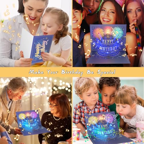 Blue Pop Up Birthday Card with Music, Lights & Fireworks - Unique Gift