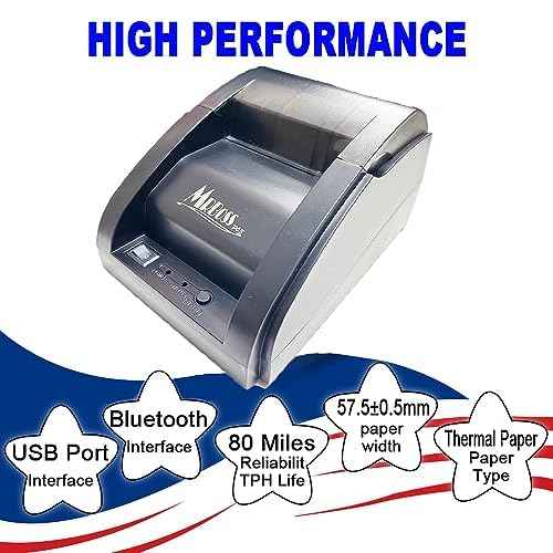 MRBOSS 2¡° 58mm POS Cash Register Portable Thermal Receipt Printer with High Speed Printing USB+Bluetooth Interface for Supermarket Restaurant Retail Sales Kitchen Support Windows Android MAC