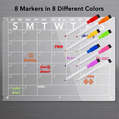 Neatsure 15x11 Inch Acrylic Magnetic Dry Erase Calendar - Monthly Fridge Planner with 8 Markers