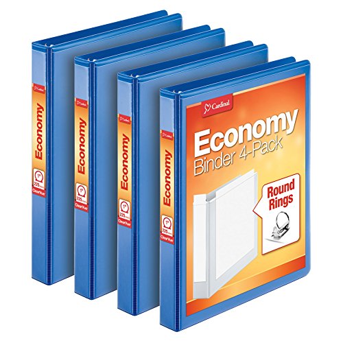 Cardinal 1-Inch Blue View Binder, Holds 225 Sheets, Nonstick, 4 Pack