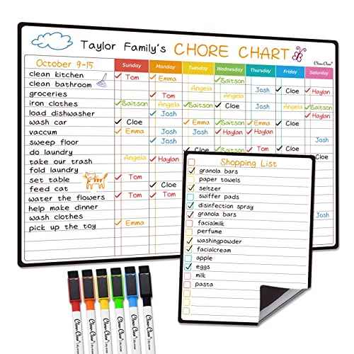 Magnetic Dry Erase Chore Chart - 14.5"x11" Chore Chart for Kids, Teens and Adults - 6.5"x8.5" List Board for Fridge - 6 Extra Fine Point Markers Included - Shipped Flat
