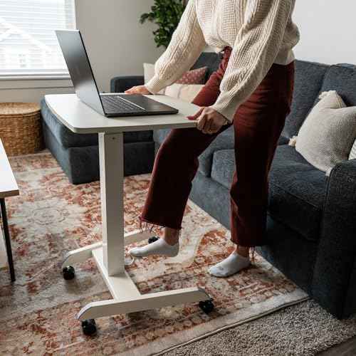Mount-It! Adjustable Rolling Laptop Desk, Mobile Standing Desk with Wheels, Small Sit-Stand Computer Cart for Home, Office, or Classroom, 29.6?44.2" Height, 23.6"x20.5" Desktop, White