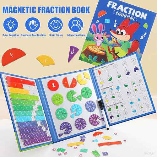 STEM Magnetic Fraction Demonstration Book for Kids with 152 Pcs Math Fraction Magnets Tiles and Disc Set Educational Math Learning Manipulatives Set