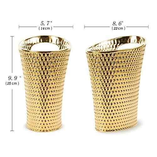 Mini Desktop Trash Can, 1.5L Capacity, Gold Color, Ceramic Material, Inclined Opening Design, Fits Small Spaces