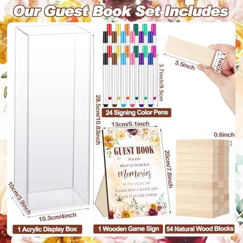 80 Pcs Wedding Guest Book Alternative Wooden Block Guest Book for Wedding Sign in Bridal Shower Decoration Wooden Block Bridal Shower Game for Sign in, Reception (Pumpkin)