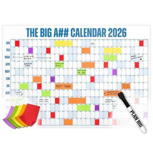 The Big A## Calendar Full-Year Wall Calendar ? 2026 Dry-Erase ? Includes 1 Marker & 100 Labels ? Lightweight, Easy to Hang Yearly Calendar ? Year at a Glance ? Plan Big Goals & Adventures ? Blue