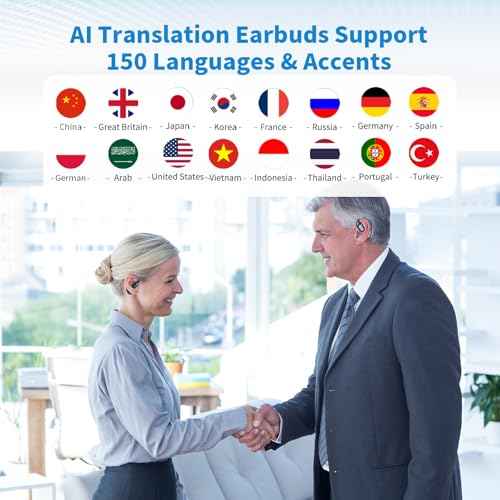 Translation Earbuds,AI Translator Earbuds Real Time in 150 Languages & Accents, 3 in 1 Language Translation Earbuds Portable Translator Earbuds for Business Meeting Traveling