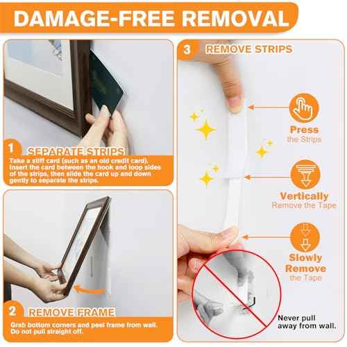 Large Picture Hanging Strips Heavy Duty(XL/16Lbs) 16Pairs/32 Strips Damage Free Wall Sticky Picture Hangers Without Nails, Removable Hook and Loop Adhesive Strips for Poster Frame Hanging Decor