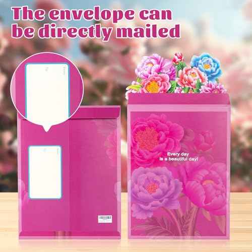 Airpark Pop Up Flower Card, 3D Paper Flowers Bouquet ? 14" Peony, Birthday, Mother¡¯s Day, Get Well Greeting Cards with Note Card & Envelope
