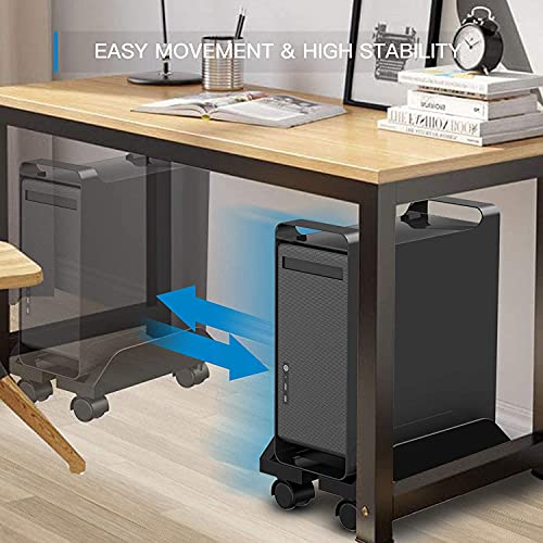 Universal Adjustable 5.7''-9.7'' Computer Tower Stand with 4 Castor Wheels, Black
