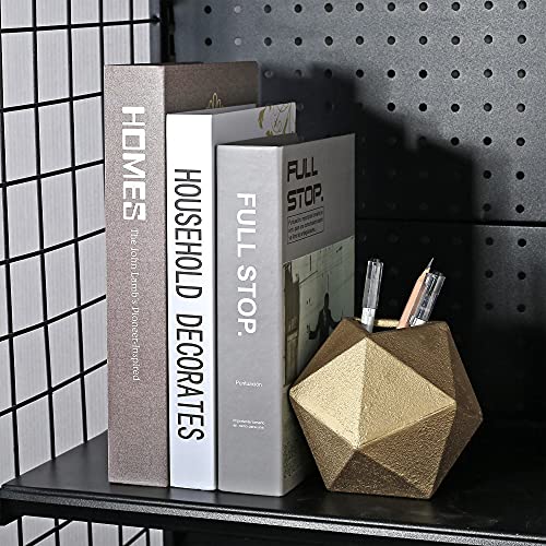 Ambipolar Gold Geometric Bookends Set - Modern Cast Iron Desk & Shelf Decor