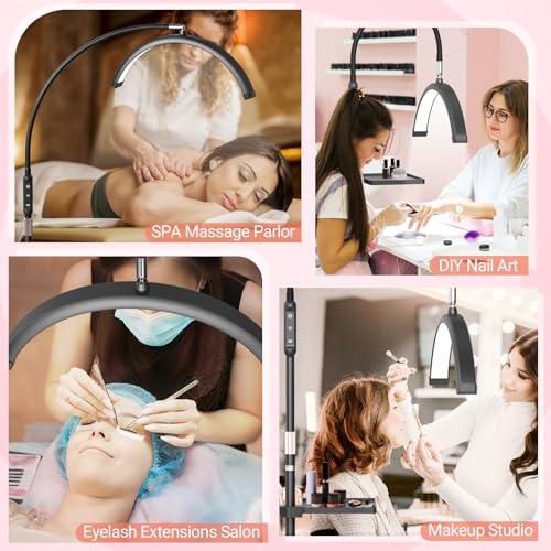 LIONVISON Half Moon Lash Light: 6500K LED Lamp Ring Light with Tray - 360¡Æ Flexible Gooseneck Durable Metal Stand - Salon Use for Lash Artists Eyelash Extensions (18In Black)