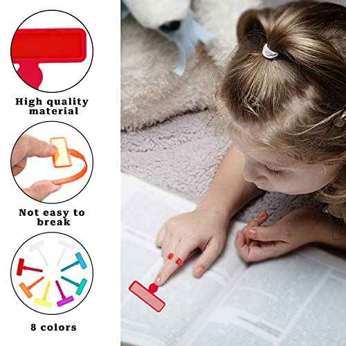 Reading Guid Strip,14 Pcs Colorful Dyslexia Tools Finger Guided Reading Strips with Finger Rings ADHD Finger Trackers Reading Trackers Reading Tools