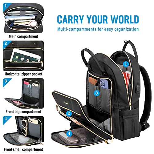 LOVEVOOK Laptop Backpack for Women, Water Resistant Travel Work Backpacks Purse Stylish College Business Teacher Nurse Computer Bag with USB Charging Port, Fits 17" Laptop