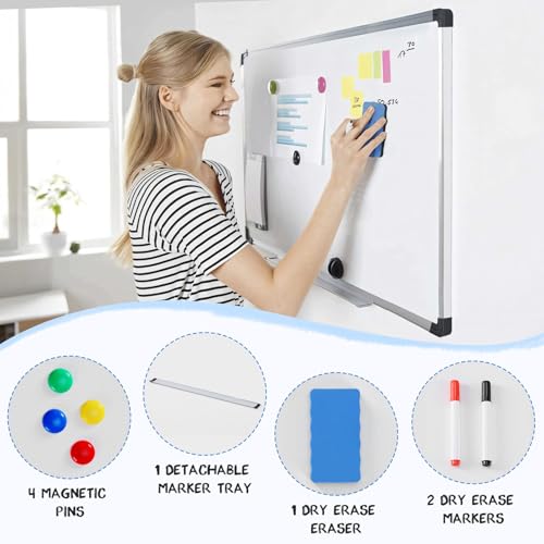 Silver White Magnetic Whiteboard Kit 36x24 Wall Dry Erase Board with Accessories