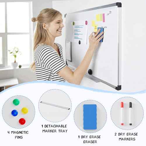 DUMOS Magnetic White Board, 36 X 24 Inches Dry Erase Board for Home Office School,Sliver Reinforced Aluminum Frame