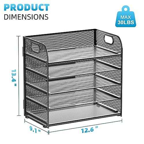 Marbrasse Desk Organizer - 5 Tier Paper Letter Tray, Mesh File Organizer with Handle for Office, School and Home