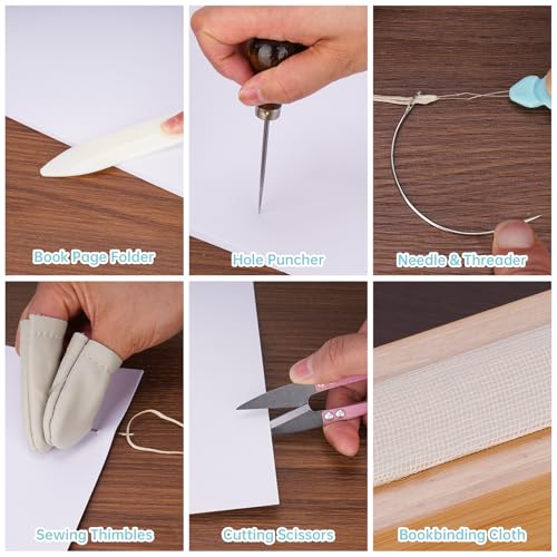 NiHome 35 PCS Book Press Binding Kit for Notebooks, Lesson Plans, Document Organization - Compact Bamboo Bookbinding Tools, Book Binding Supplies with Portable Handle for Beginners DIY
