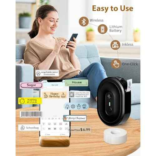 Label Maker Machine with Tape, N12 Portable Bluetooth Label Printer, Wireless Mini Label Makers Thermal Sticker with Multiple Templates for Home, Kitchen, School, Office Organization, Black