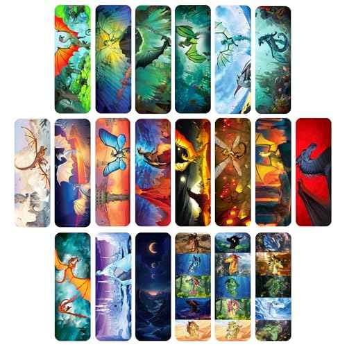 20 pcs Wings of Fire Bookmarks - from Wings of Fire Book 1-15 Author Tui Sutherland Bookmark Merchandise for Double-Sided, Durable, Waterproof Bookmark as Party Favor, Student Rewards