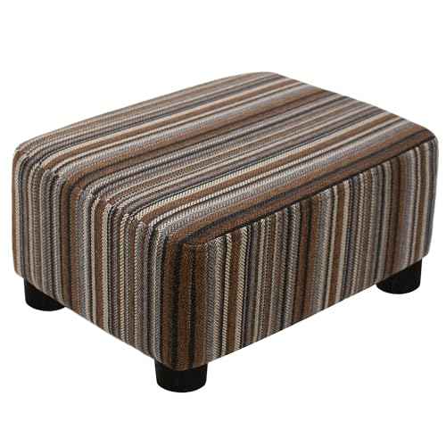 CAROLMADE Small Foot Stool Ottoman Footstool with Legs Under Desk Footrest for Living Room Bedroom and Office,Linen-Stripe Brown