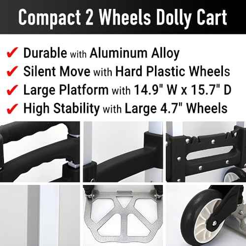 Japard Hand Truck Dolly Folding Alunimum Carrying Cart with Wheels Foldable and Long 39.4" Collapsible Handle, 166 Lbs for Camping Outdoor Home