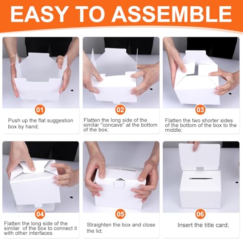 GRAWUN 3-Pack Cardboard Suggestion Boxes with Slot, White Glossy Conference Feedback Containers