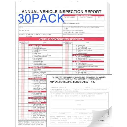 Annual Vehicle Inspection Report Form 30-pk 3-Ply Carbonless,Adhesive Vinyl Label 2-Ply