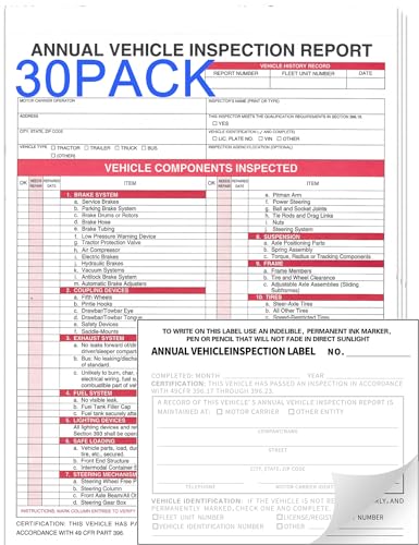 Annual Vehicle Inspection Report Bundle 30-Count with 2-Ply Adhesive Labels
