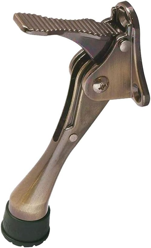 HASHI Kickdown Door Stopper - Heavy Duty Door Holder with Height-Adjustable Rubber Tips | Antique Bronze, 4 Inch