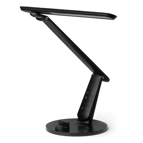 BARMIKA Bright Office Desk Lamp, Dimmable LED Task Light with USB Charging Port, Desktop Phone Holder, Adjustable Desk Light for Dorm, College, Classroom, Office, Black