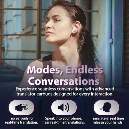 AI Language Translator, Bluetooth 5.3 Earbuds, Two Way Real time 40H Play time Translator Device for 144 laguagues, Compatible with iOS & Android, Fit for Travel/Business/Learning - White