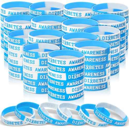 Cunno 200 Pcs Diabetes Awareness Silicone Wristband Bulk Type 1 Diabetes Prevention Rubber Bracelets Diabetic Blue Ribbon Stretch Wristband for Women Men Non Profit Charity Fundraisers Supplies