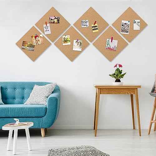 AKTOP Cork Board Bulletin Board 12x12, 1/2" Thick Cork Board Tiles 9 Pack, Small Square Pin Board for Wall, Self Adhesive Corkboards with 120 Push Pin Wood Clips for School, Home & Office