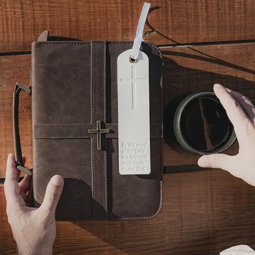 Bible Cover, Discreet & Elegant Bible Case, Brown PU Leather Bible Cover, Cross Design Bible Bags, Strong and Sturdy Book Case, Includes Premium Bookmark
