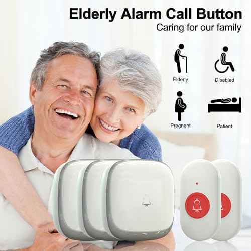 Call Button for Elderly at Home, Caregiver Pager | Fall Alert Devices for Elderly 500+ft for Home/Elderly/Pregnant Women/Disabled, 3 Receivers+2 Transmitters