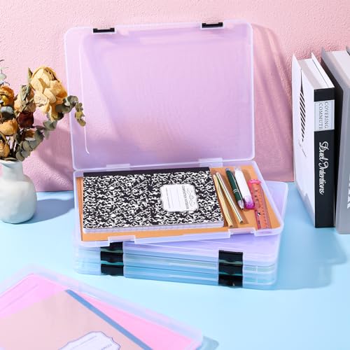 Cholemy 12 Pcs A4 Project Case Clear Portable Scrapbook Paper Storage Box with Snap Tight Box Document Case Photo Storage Containers for Magazine, Office Supplies, School