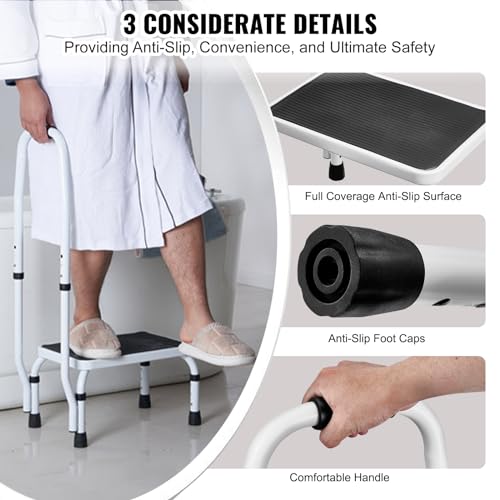 VEVOR 1-Step Stool with Handrail, 330 lbs Capacity, 3-Stage Height Adjustable Steel Step Ladder