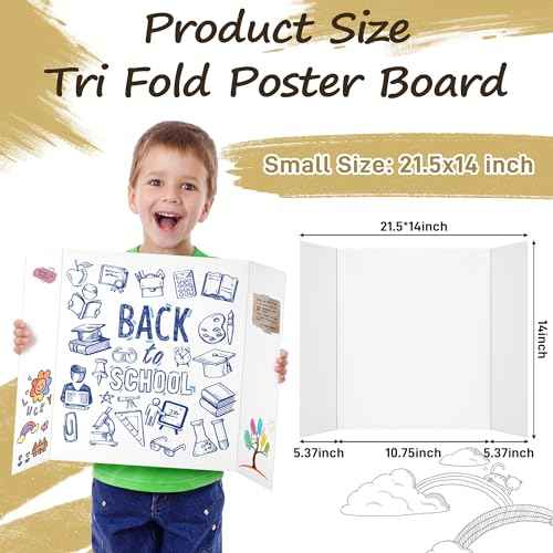 4 Pcs Small Trifold Poster Board, 21.5 x 14 inches Poster Board with Double Sided Tapes and Cardboard, Corrugated Presentation/Display Board for School Project, Science Fair, Business