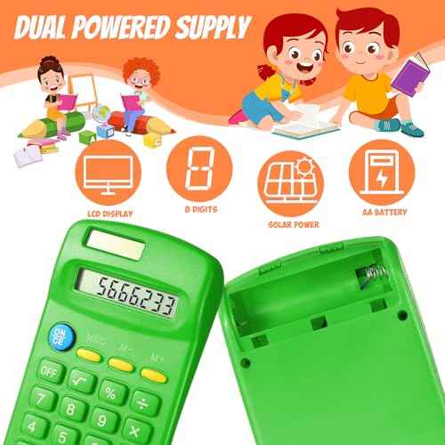 24 Pieces Basic Calculators for Students Small Pocket Size 8 Digit Display Mini Calculators Dual Powered Handheld for School Desktop Home(Green)
