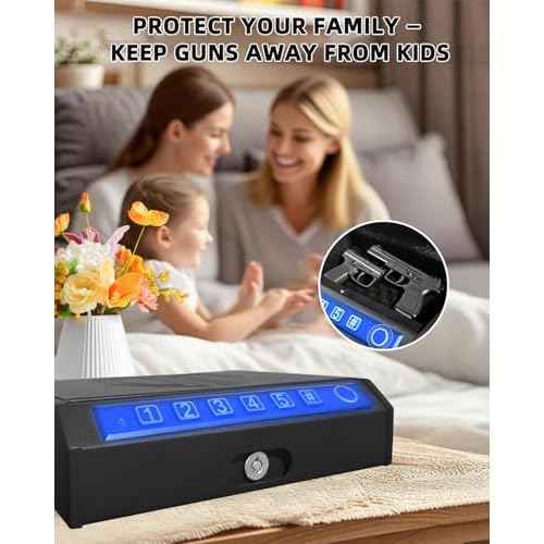 Gun Safe for Handgun ? Upgraded 0.1 Seconds Quick Access Pistol Safe with Fingerprint, Keypad & Backup Key, Silent Mode, Portable Firearm Lock Box for Bedside, Nightstand, Car, Home