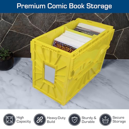 BCW Short Comic Book Bin | Holds 150 Comics | Stackable Plastic Storage | Acid-Free Organizer | Yellow, Single