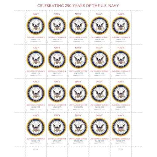 U.S. Navy 250th 2025 (Sheet of 20) First-Class Mail Forever Postage Stamps