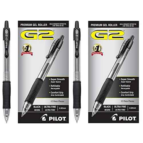 PILOT G2 Premium Refillable & Retractable Rolling Ball Gel Pens, Ultra Fine Point .38 mm, Black Ink, 24-Count (31277)
