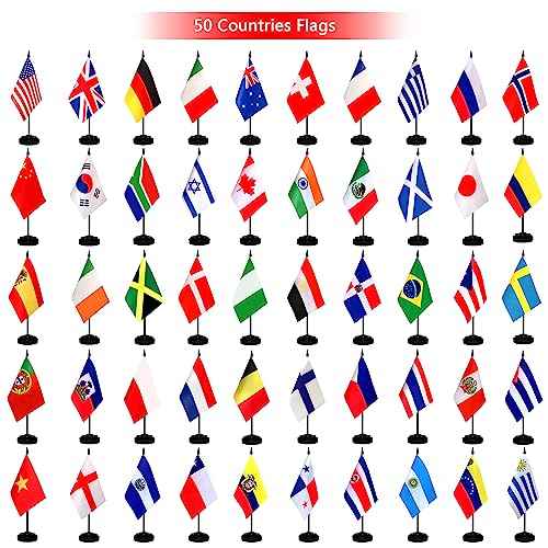 TSMD 50 Countries International World Desk Flags Set Small Mini Office Table Stick Flag with Stand Base,5x8 Inch
