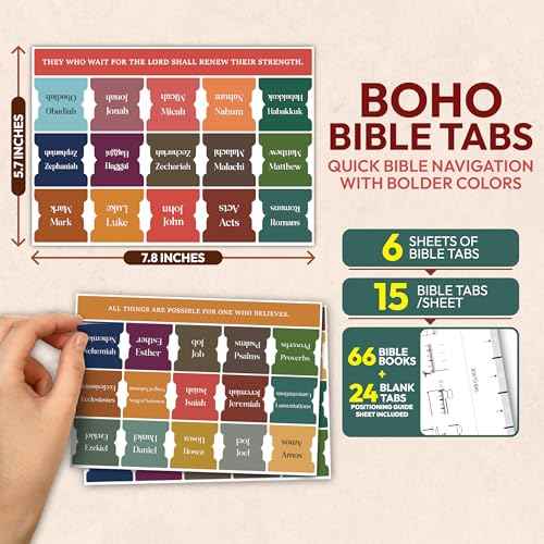 Bible Tabs for Women, Men, Kids, Boys, 90 Large Print Bible Index Tabs for Study Bible, Laminated Easy-to-Read Label, Christian Gift for Church, Boho