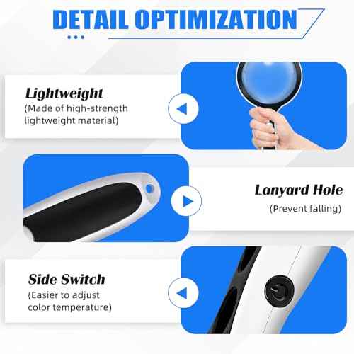 Large Magnifying Glass with Lights,10X 25X 45X 60X Handheld Lighted Magnifier, 5in Page Magnifier LED Lights, Magnifying Glass for Reading Small Prints & Low Vision Seniors with Aging Eyes