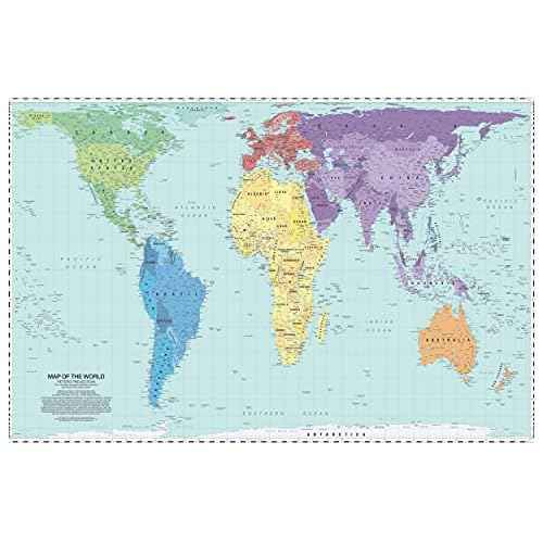 Updated Peters Projection World Map | Laminated 36" x 24¡± Map | Developed by Arno Peters | Most Proportionally-Accurate Land Mass Depiction | Country Size & Scale is True, Unlike Most Maps | Major Countries, Cities, & Bodies of Water Labeled