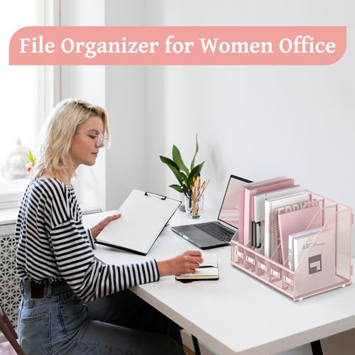 Pink Metal Desk Organizer with 5 Vertical Compartments - Small