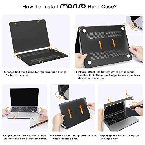 MOSISO Compatible with MacBook Air 13 inch Case 2025 2024 2023 2022 M4 A3240 M3 A3113 M2 A2681, Plastic Leopard Grain Hard Shell&Carrying Sleeve Bag&Keyboard Cover&Webcam Cover&Screen Protector, Black